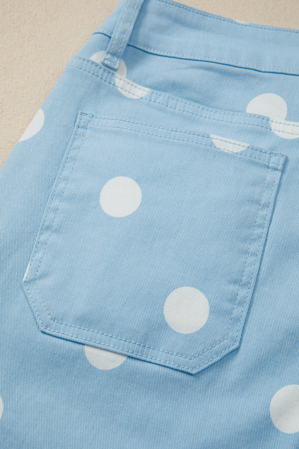 Khaki & Sky Blue Polka Dot Print Raw Hem High-Waist Shift Jeans | Sizes 4–16