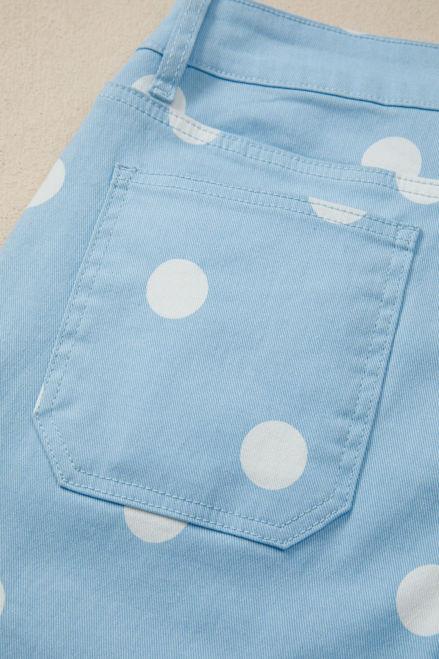 Khaki & Sky Blue Polka Dot Print Raw Hem High-Waist Shift Jeans | Sizes 4–16
