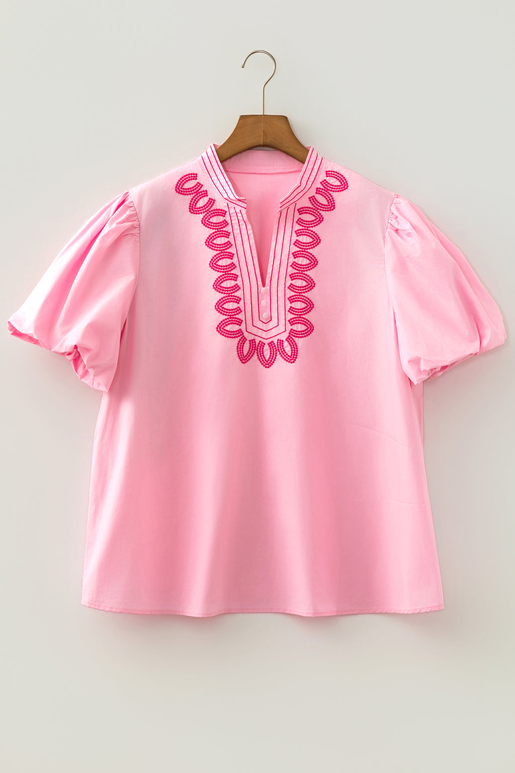 Pink Boho Embroidered Puff Sleeve Cotton Blouse | Sizes 8-22