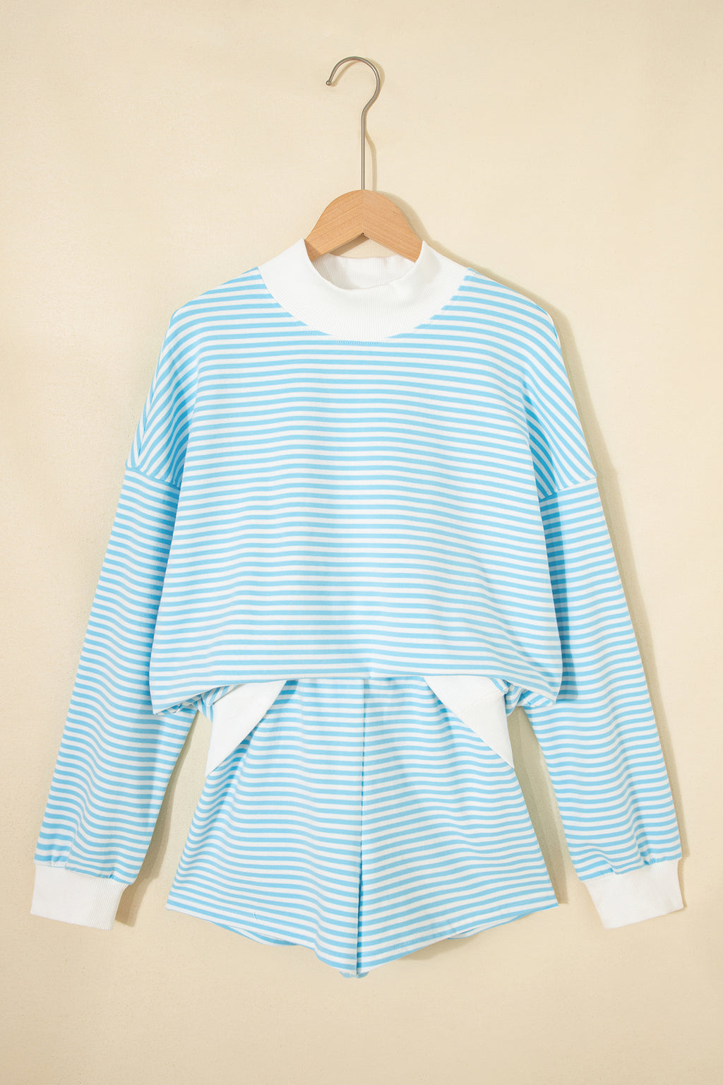 Striped Oversized Mock Neck Sweatshirt & Shorts Co-ord Set | Blue, Pink, Green | S-XL
